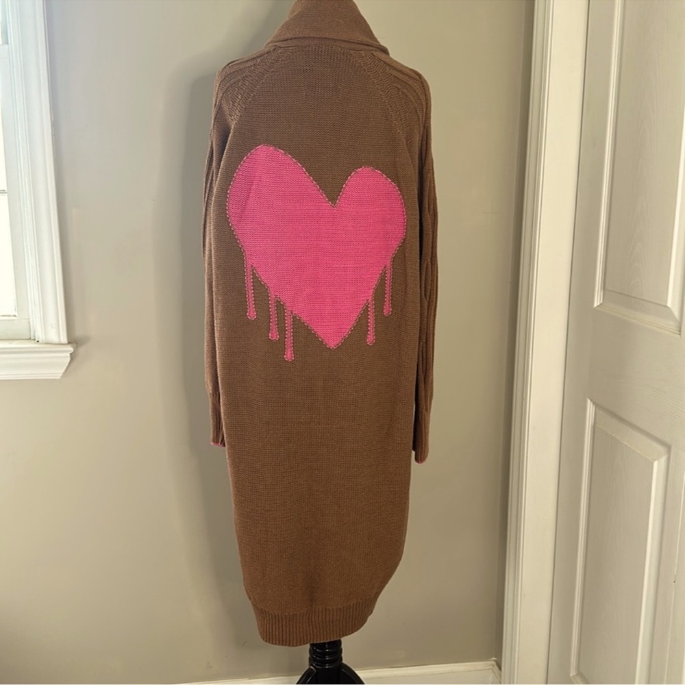 $498 Kerri Rosenthal Drippy Heart Cardigan Sweater